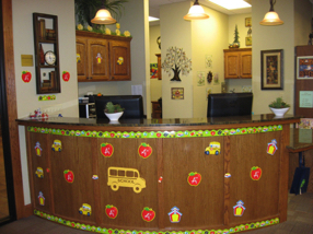 "Back to school " decoration at the checkout counter of the library